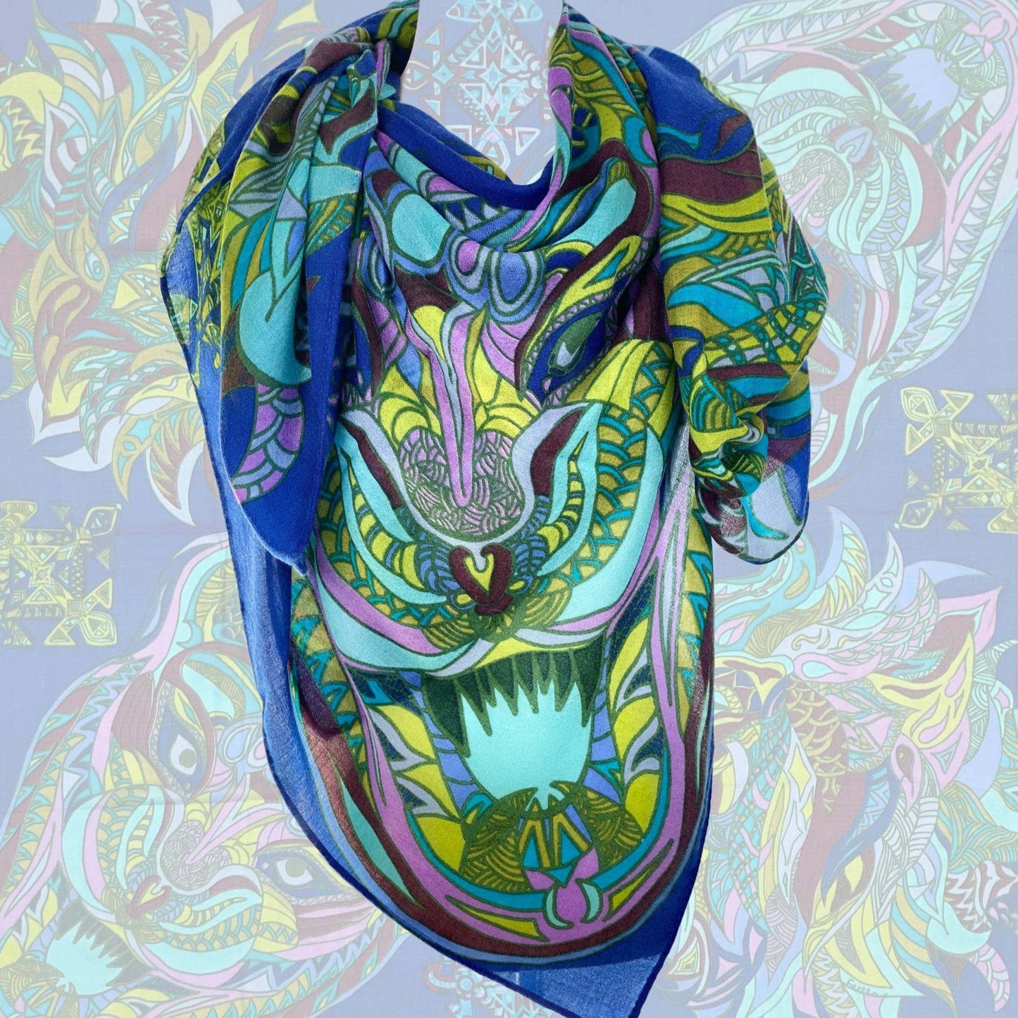 WILD LIFE Kaschmir Carre Tuch, grün & pistazie & blau, limitiert 4/5