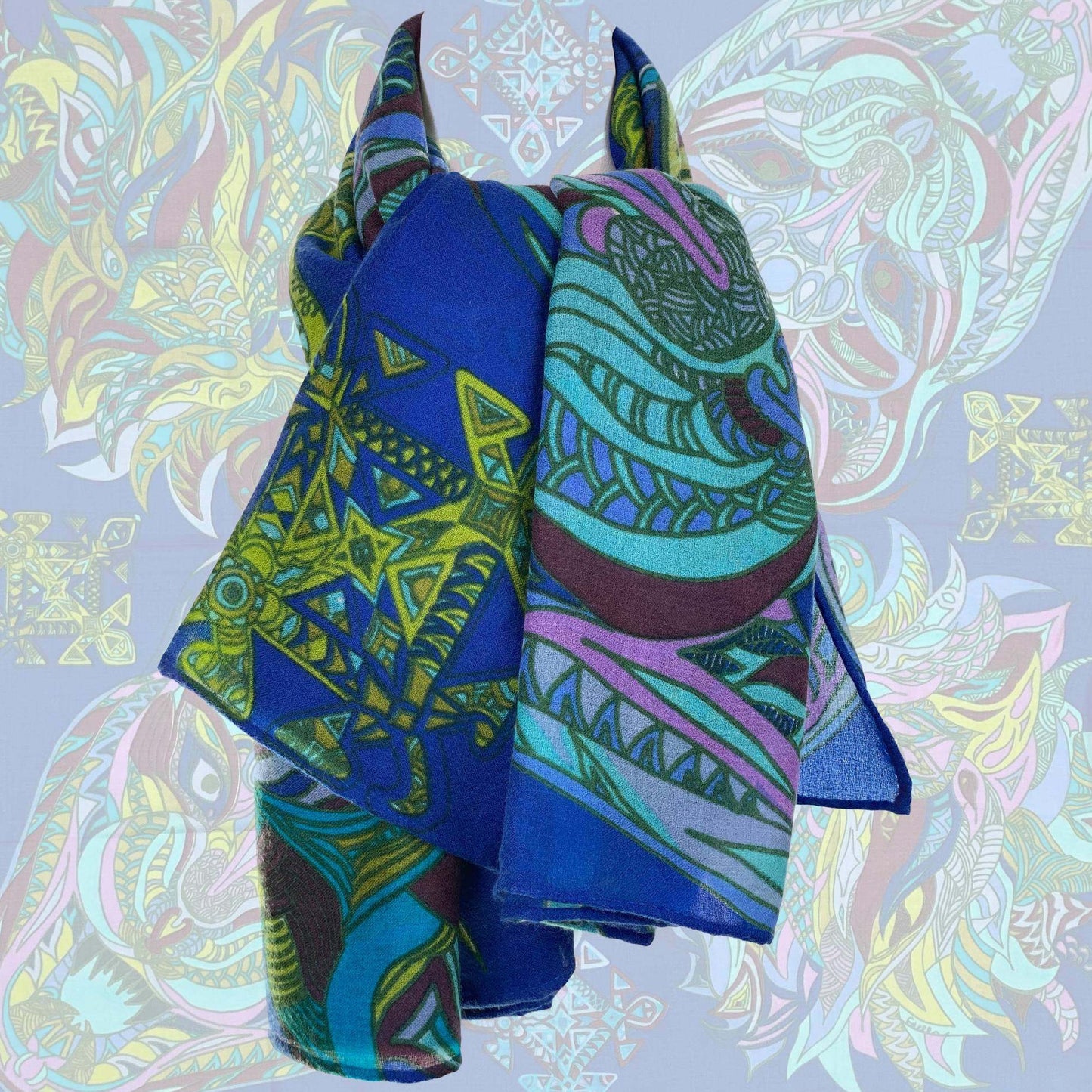 Kaschmir CaréeWILD LIFE Kaschmir Carre Tuch, grün & pistazie & blau, limitiert 4/5