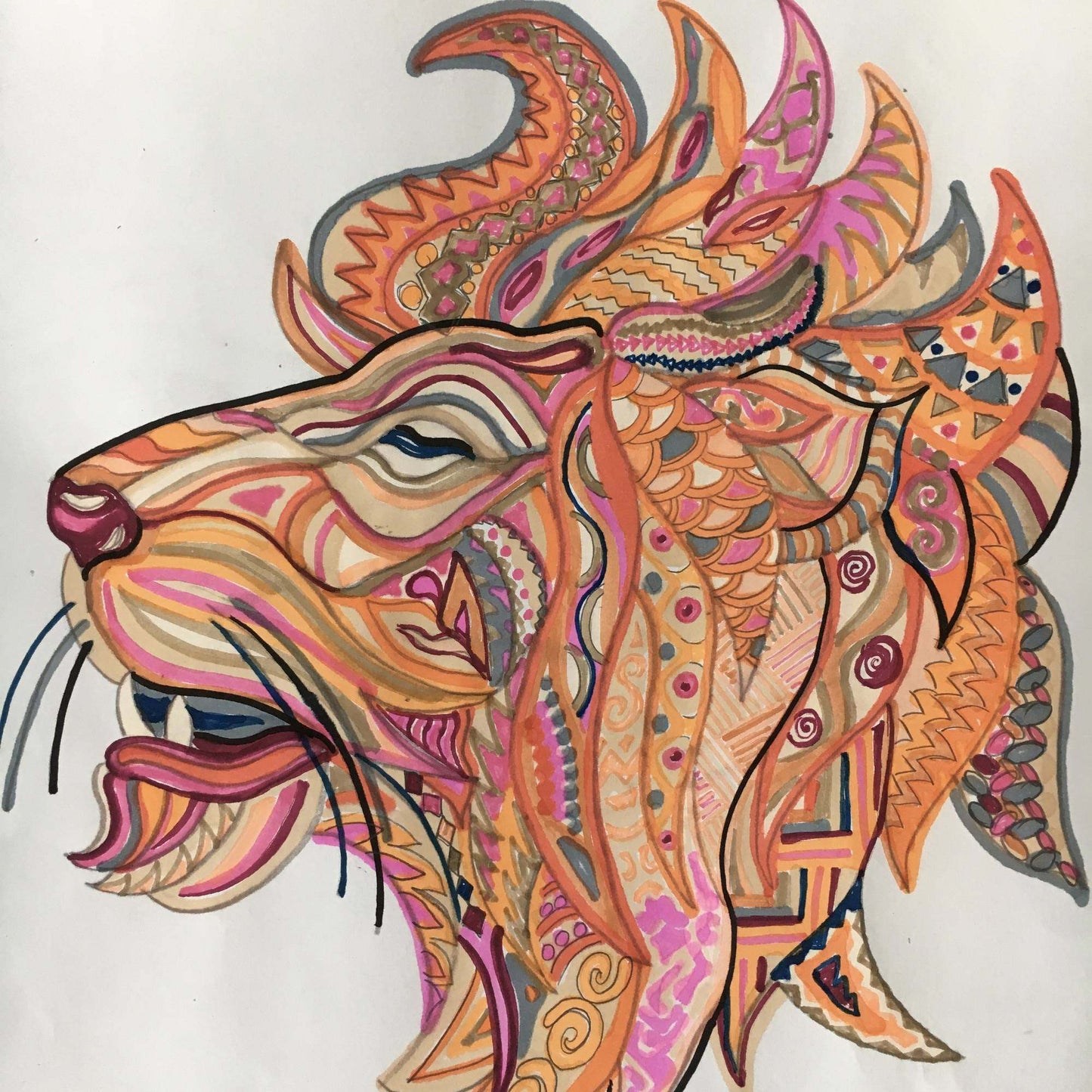 Carré Tuch, 100%  Kaschmir WILD LIFE,  150x150, Orange-Beige-pink, Limitiert