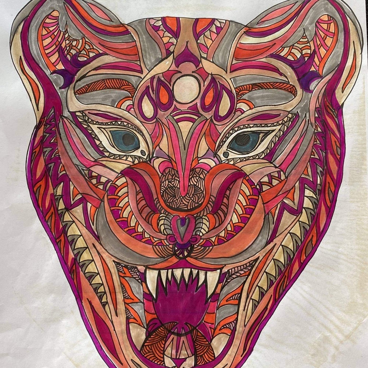 Carré Tuch, 100%  Kaschmir WILD LIFE,  150x150, Orange-Beige-pink, Limitiert