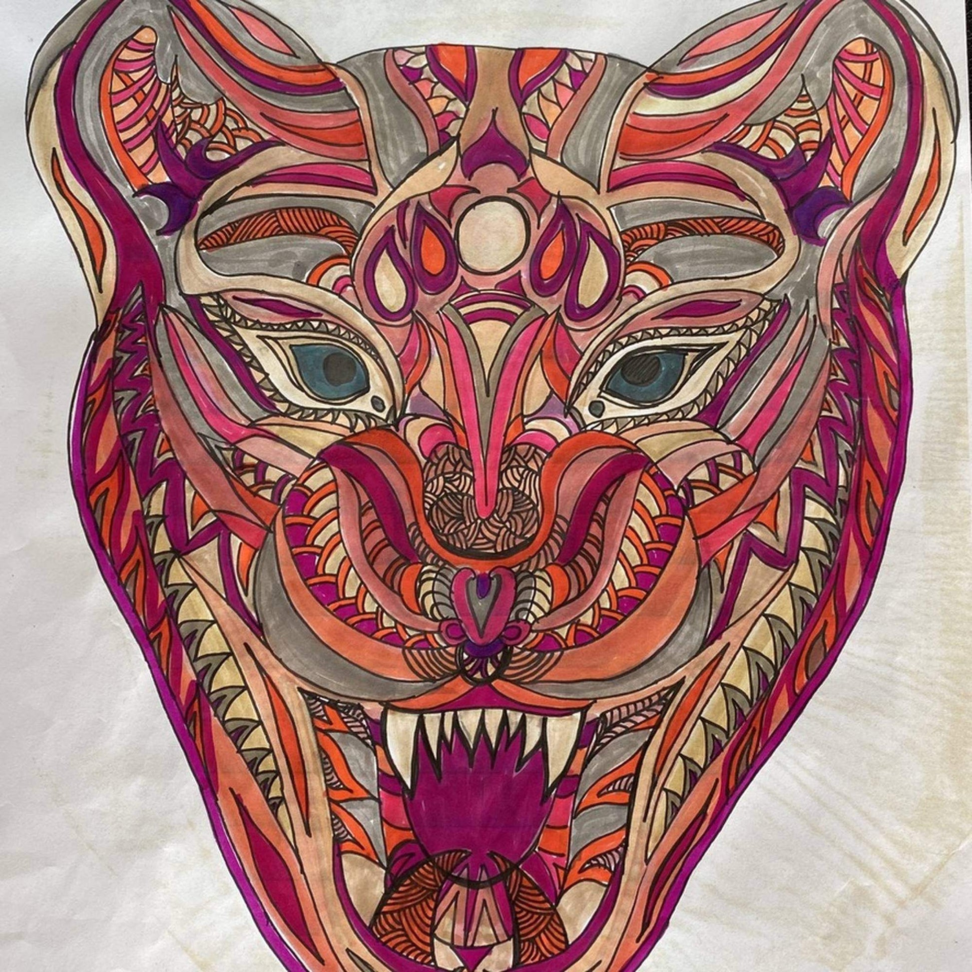 Carré Tuch, 100%  Kaschmir WILD LIFE,  150x150, Orange-Beige-pink, Limitiert