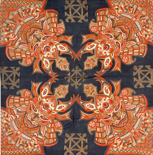 Tuch 4 ORANGE SAMURAI, Kaschmir Carré, XL, Limited Edition auf 5 Stück