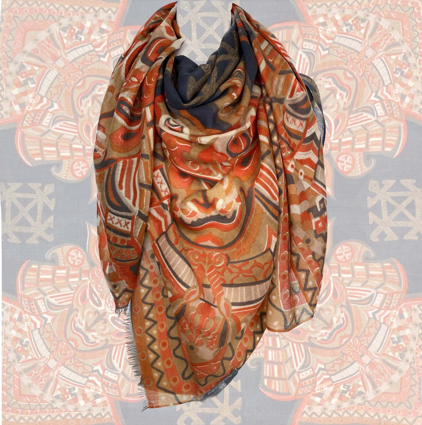 Tuch 4 ORANGE SAMURAI, Kaschmir Carré, XL, Limited Edition auf 5 Stück