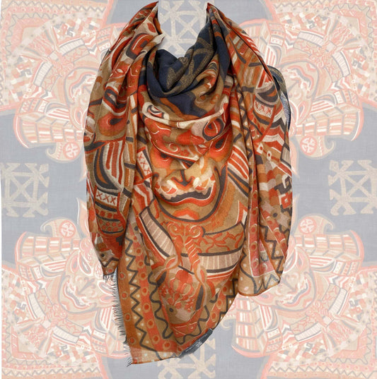 Tuch 4 ORANGE SAMURAI, Kaschmir Carré, XL, Limited Edition auf 5 Stück