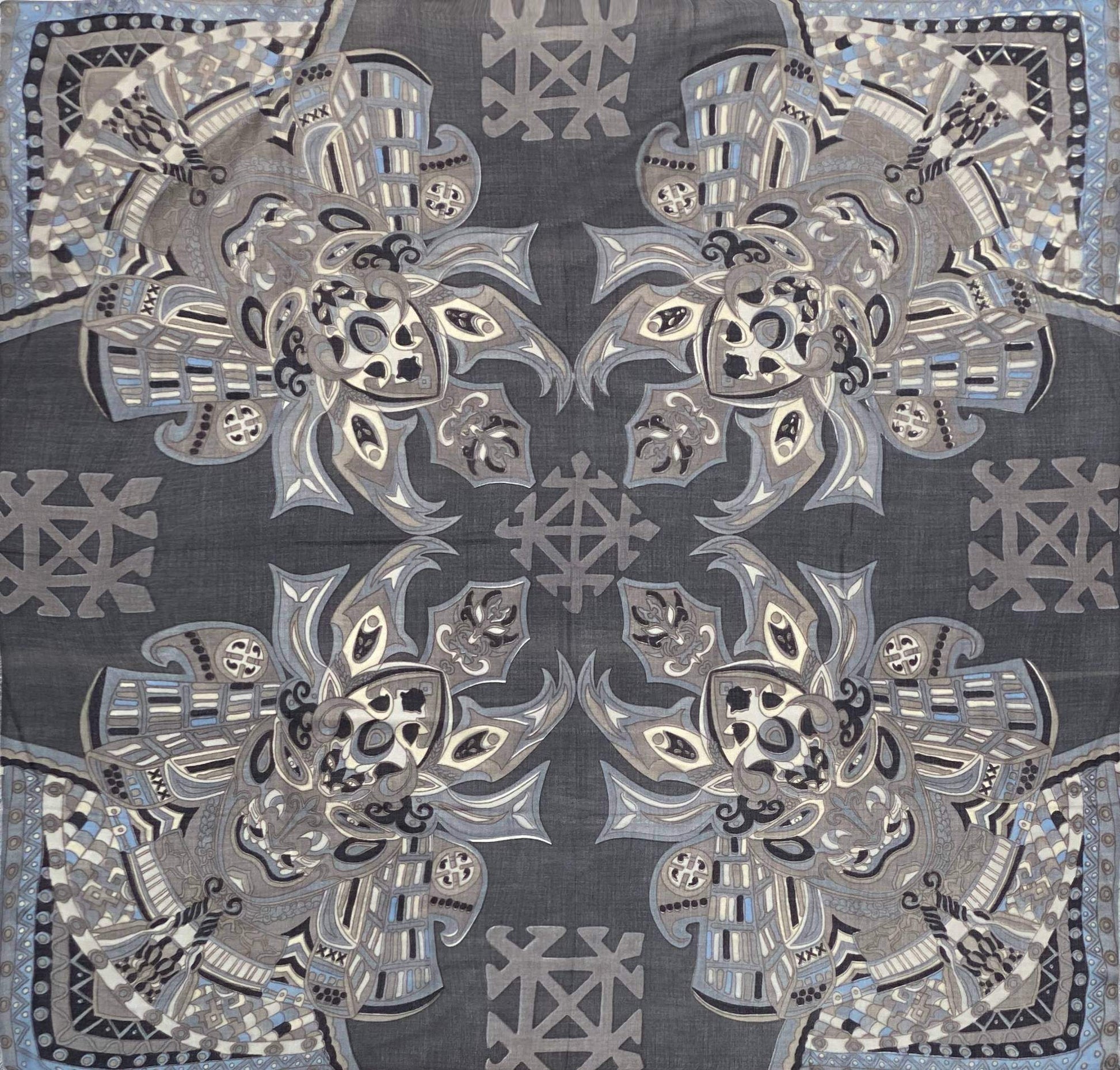 Tuch Kaschmir Carré 4 GRAY SAMURAI 140x140 Handgewebt, grau, limitiert