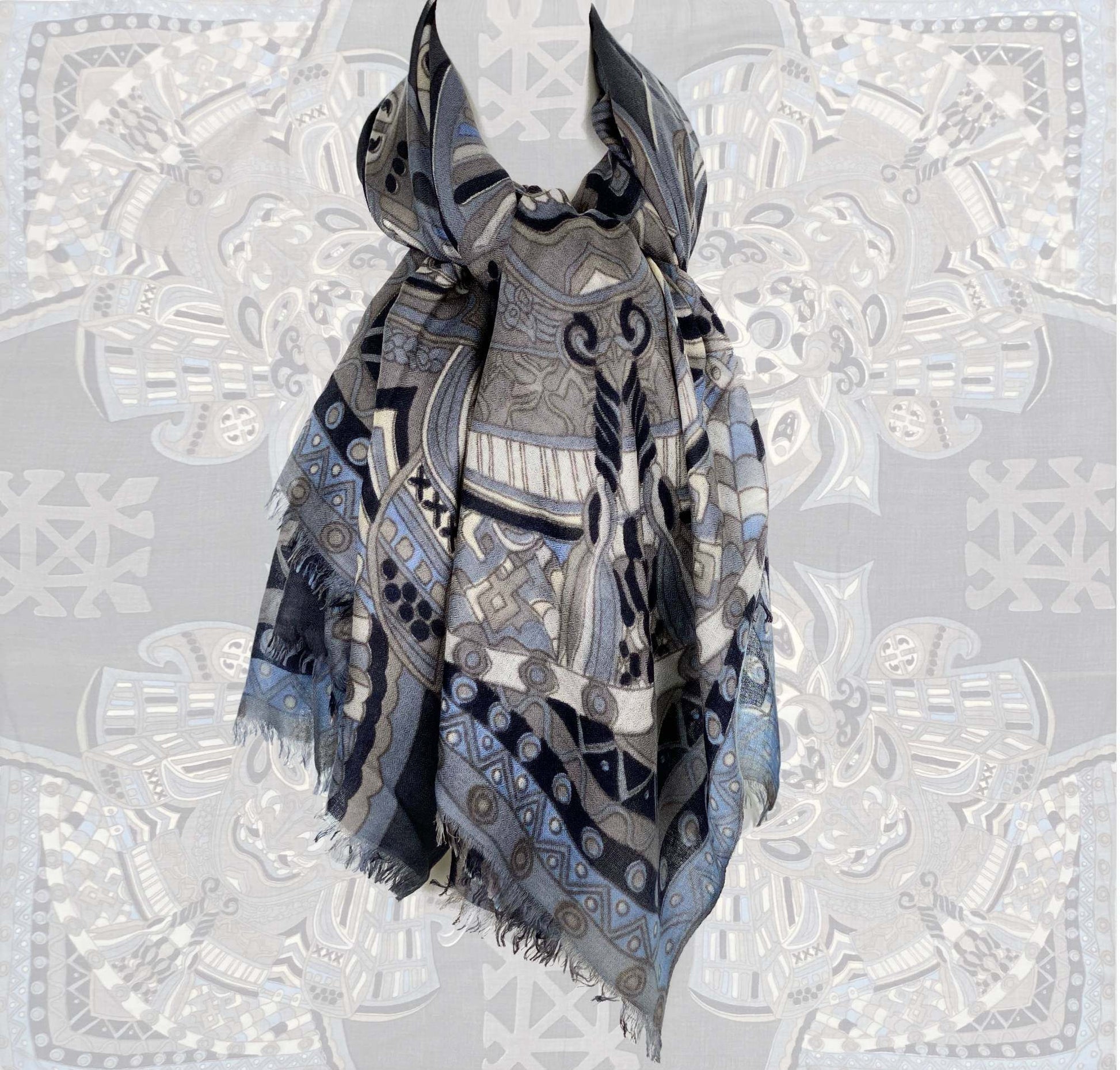 Tuch Kaschmir Carré 4 GRAY SAMURAI 140x140 Handgewebt, grau, limitiert