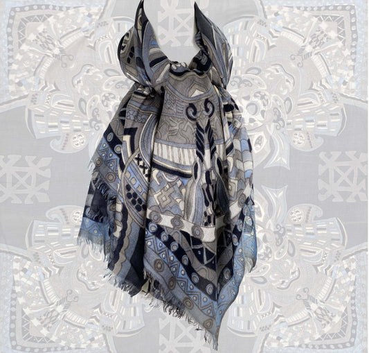 Tuch Kaschmir Carré 4 GRAY SAMURAI 140x140 Handgewebt, grau, limitiert