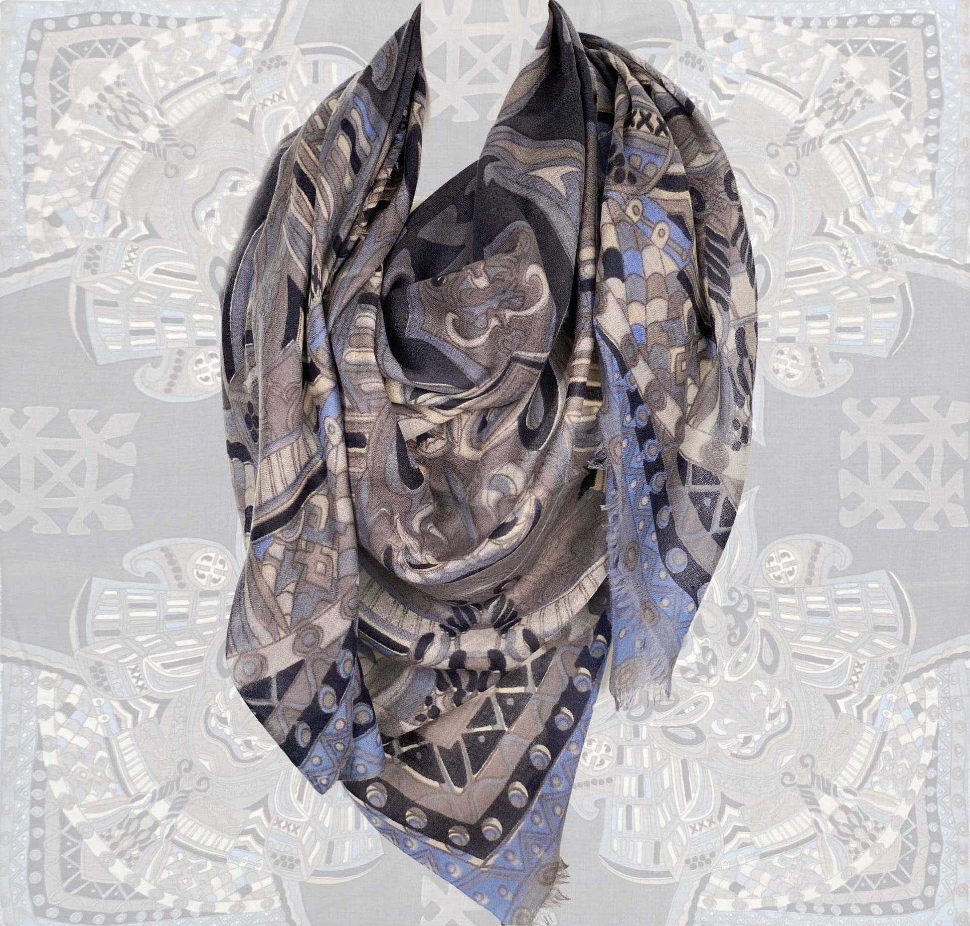 Tuch Kaschmir Carré 4 GRAY SAMURAI 140x140 Handgewebt, grau, limitiert