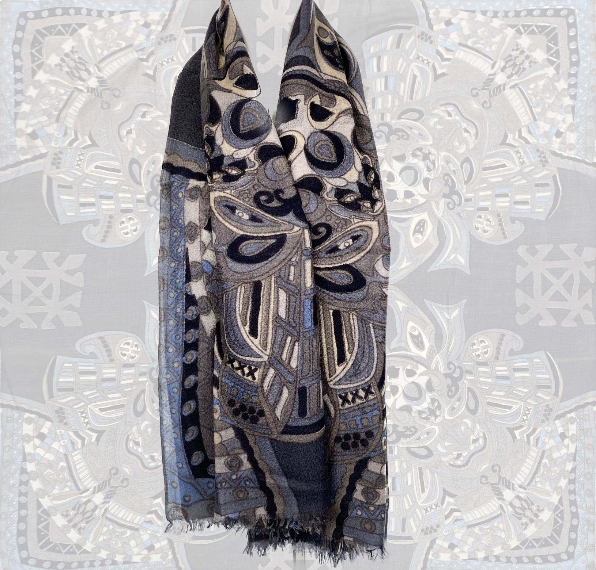 Tuch Kaschmir Carré 4 GRAY SAMURAI 140x140 Handgewebt, grau, limitiert