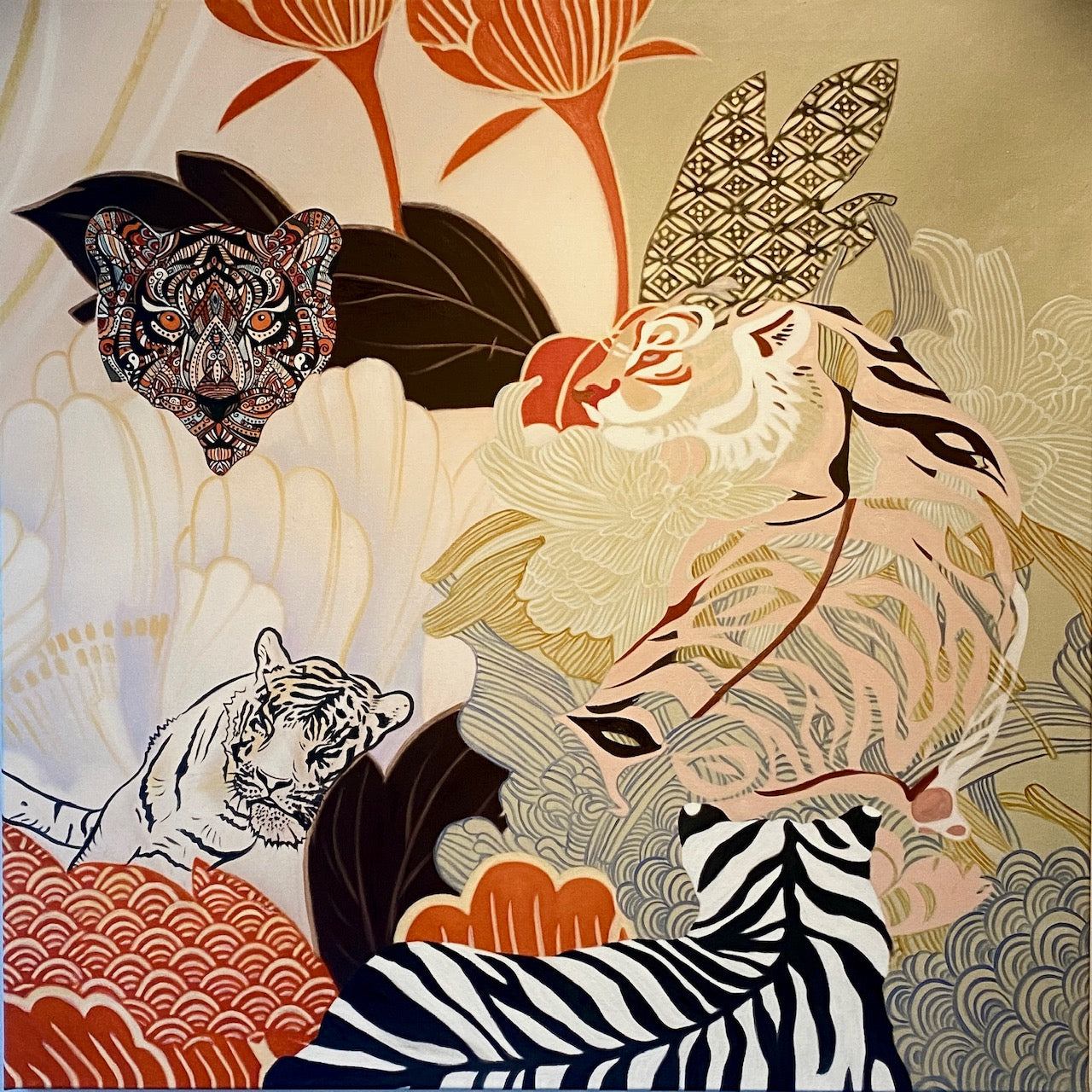 Art WILD FAMILY BONDS Acrylic Painting auf Leinwand 100x100 cm, Unikat