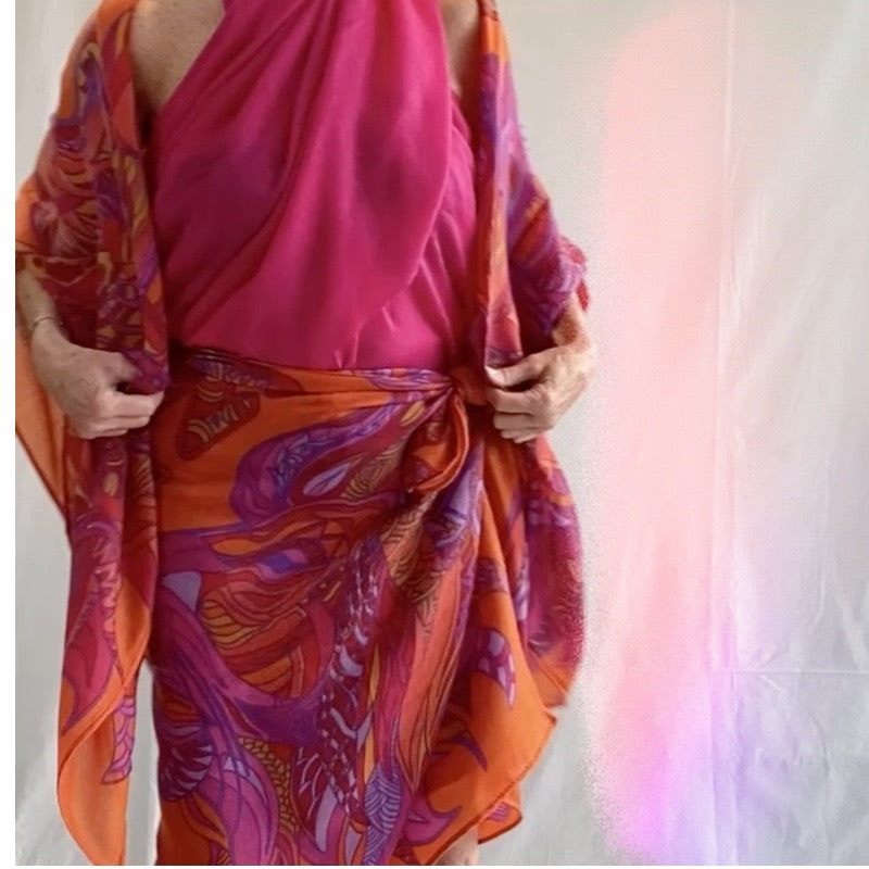 Kaschmir Tuch WILD LIFE, Carre 150 x 150 cm, Orange, limitiert 5 Stück