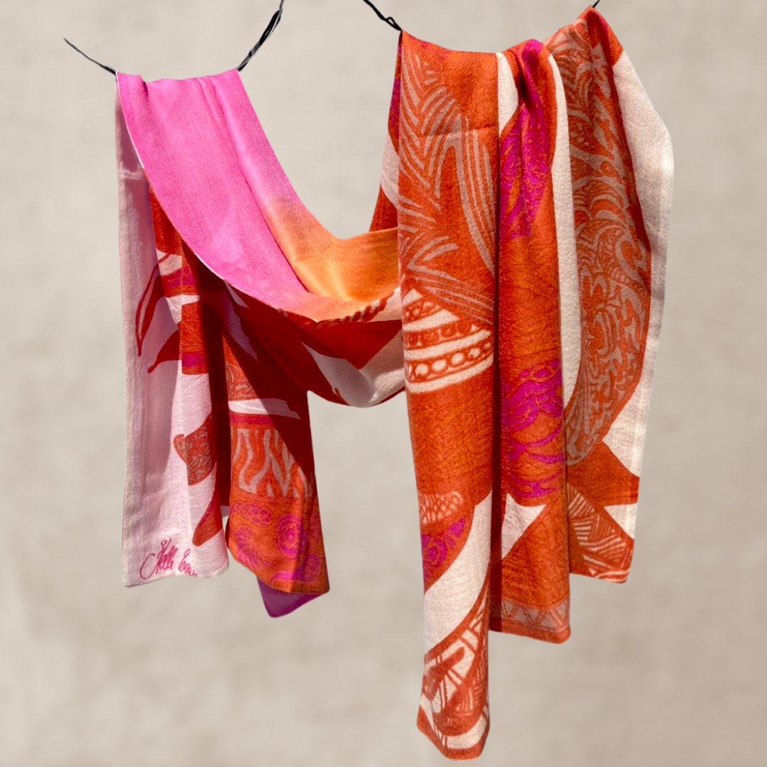 “SOUL LEAVES” doubleface cashmere scarf made of 100% light baby cashmere - limited to 5 pieces