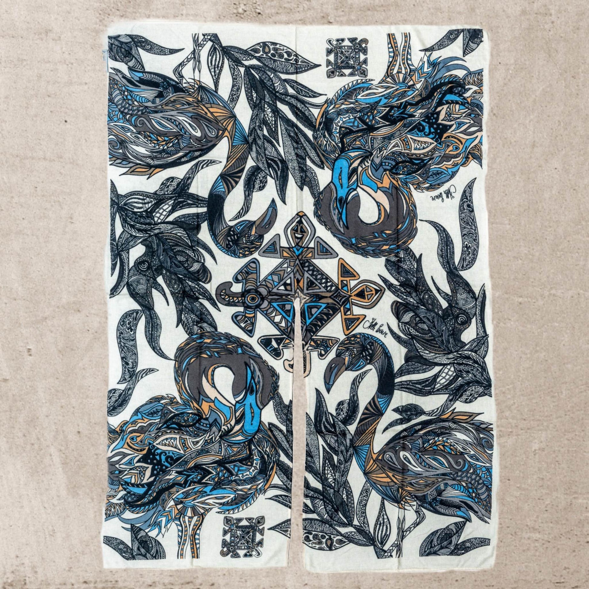 Cape FLAMINGO GARDEN 100% Kaschmir Cape, XL, denim black creme, Unikat