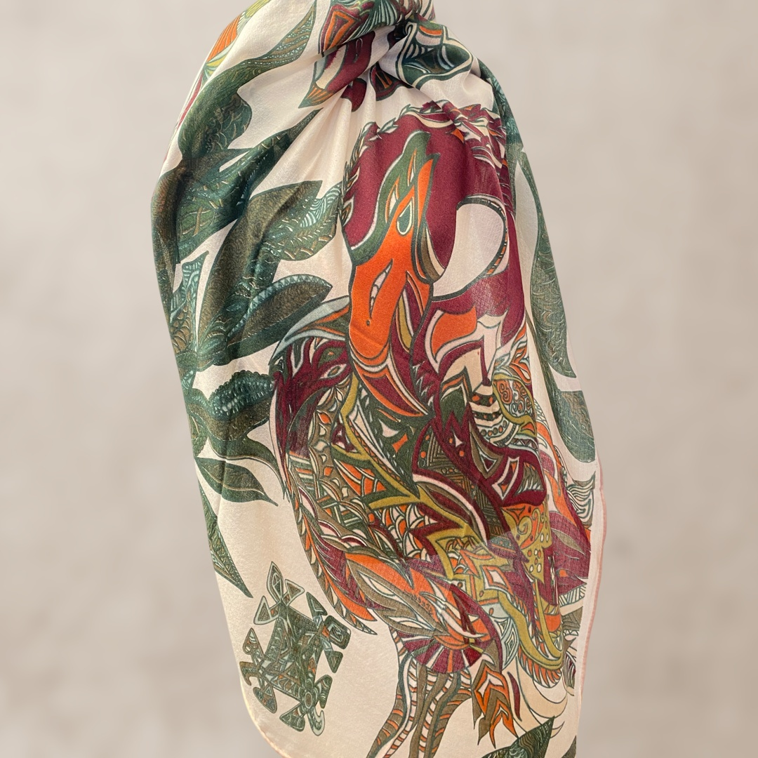 Schal, 100 % Kaschmir BERRY JUNGLE, XL, 140x200cm, federleicht, Unikat