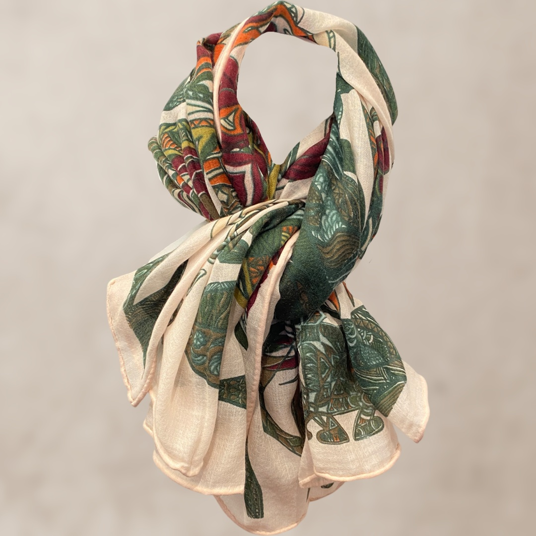 Schal, 100 % Kaschmir BERRY JUNGLE, XL, 140x200cm, federleicht, Unikat