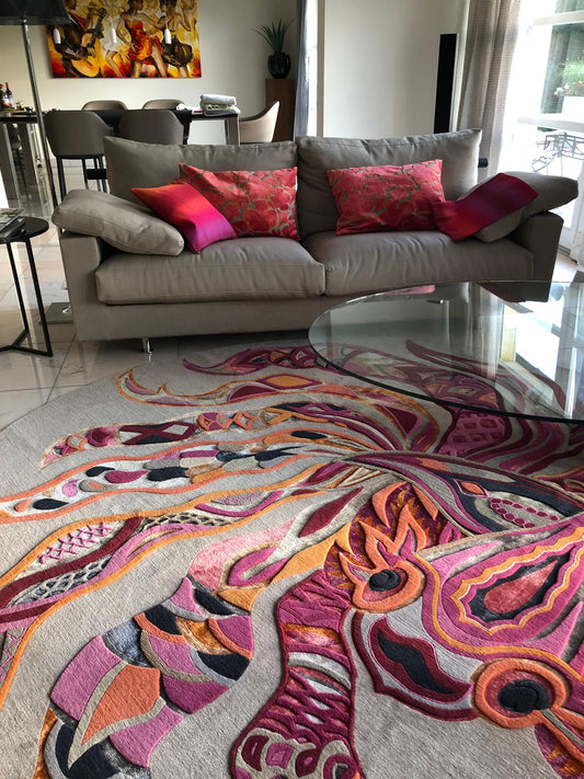 HAPPY FISH - Unique carpet - Unique Designer Rug 260 cm - commissioned work - knotting time approx. 270 days