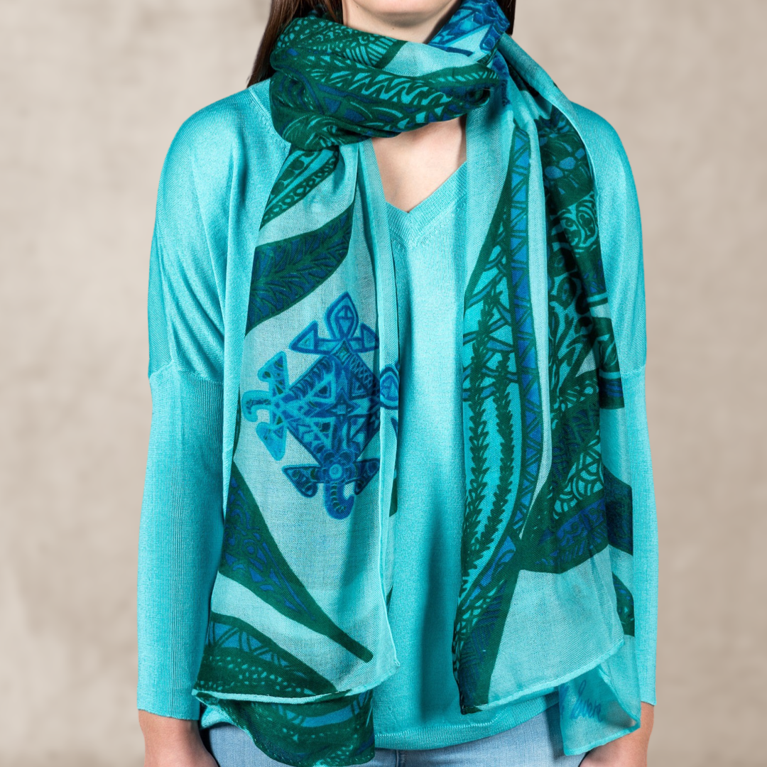 SOUL LEAVES Changra Kaschmir Schal/Stola, blau & Türkis & grün