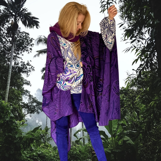 Cape JUNGLE LOVE 100% Kaschmir Stola, purple & lila & mauve, limited 2