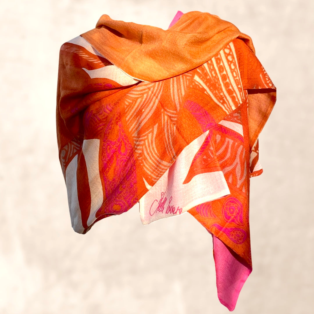 “SOUL LEAVES” doubleface cashmere scarf made of 100% light baby cashmere - limited to 5 pieces