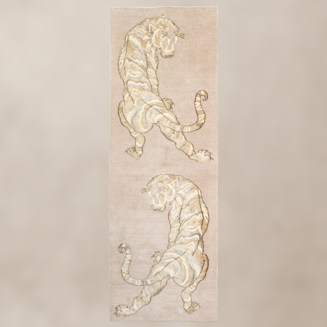 Teppich Kunst Unikat WILD TIGER 200x100cm Knüpfzeit ca. 270 Tage