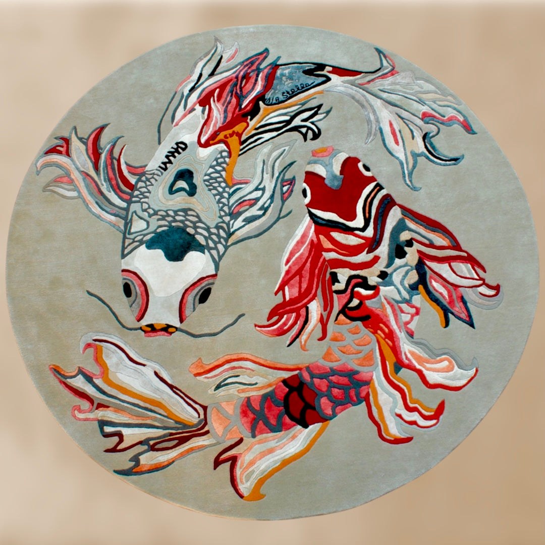 Teppich Kunst KOI LOVERS, 260 x 260 cm, Knüpfzeit ca.270 Tage, Unikat