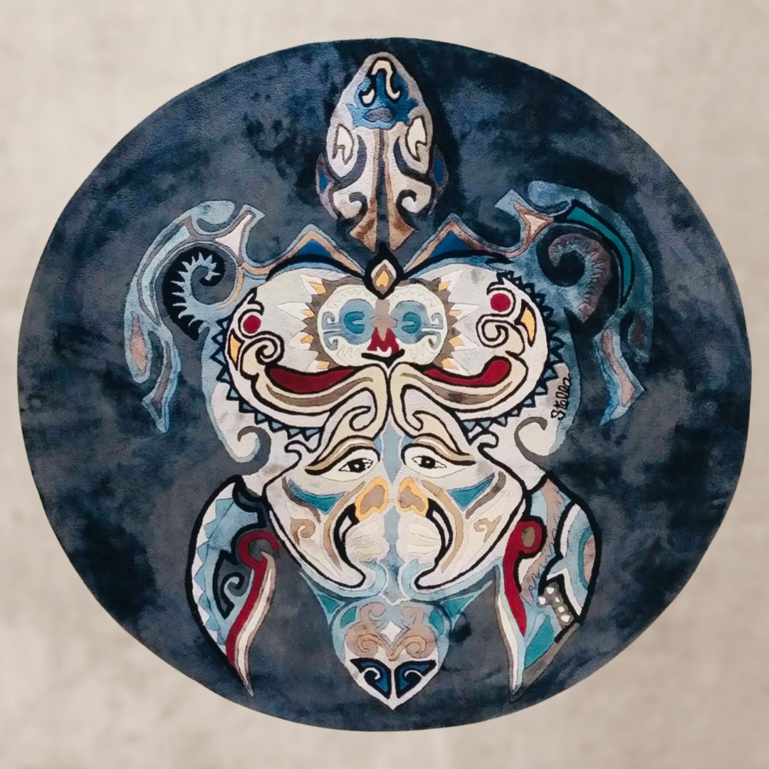 Teppich Unikat Design "TURTLE LOVE" - 270 Tage Handgeknüpft 200x200 cm