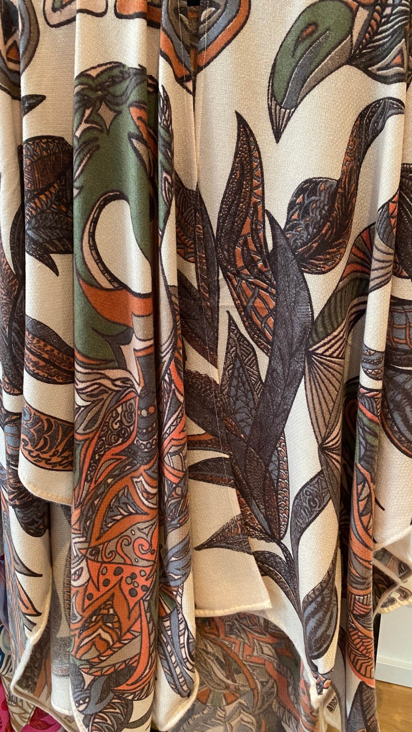 Cape FLAMINGO GARDEN Kaschmir Stola, autumn green & orange, limitiert