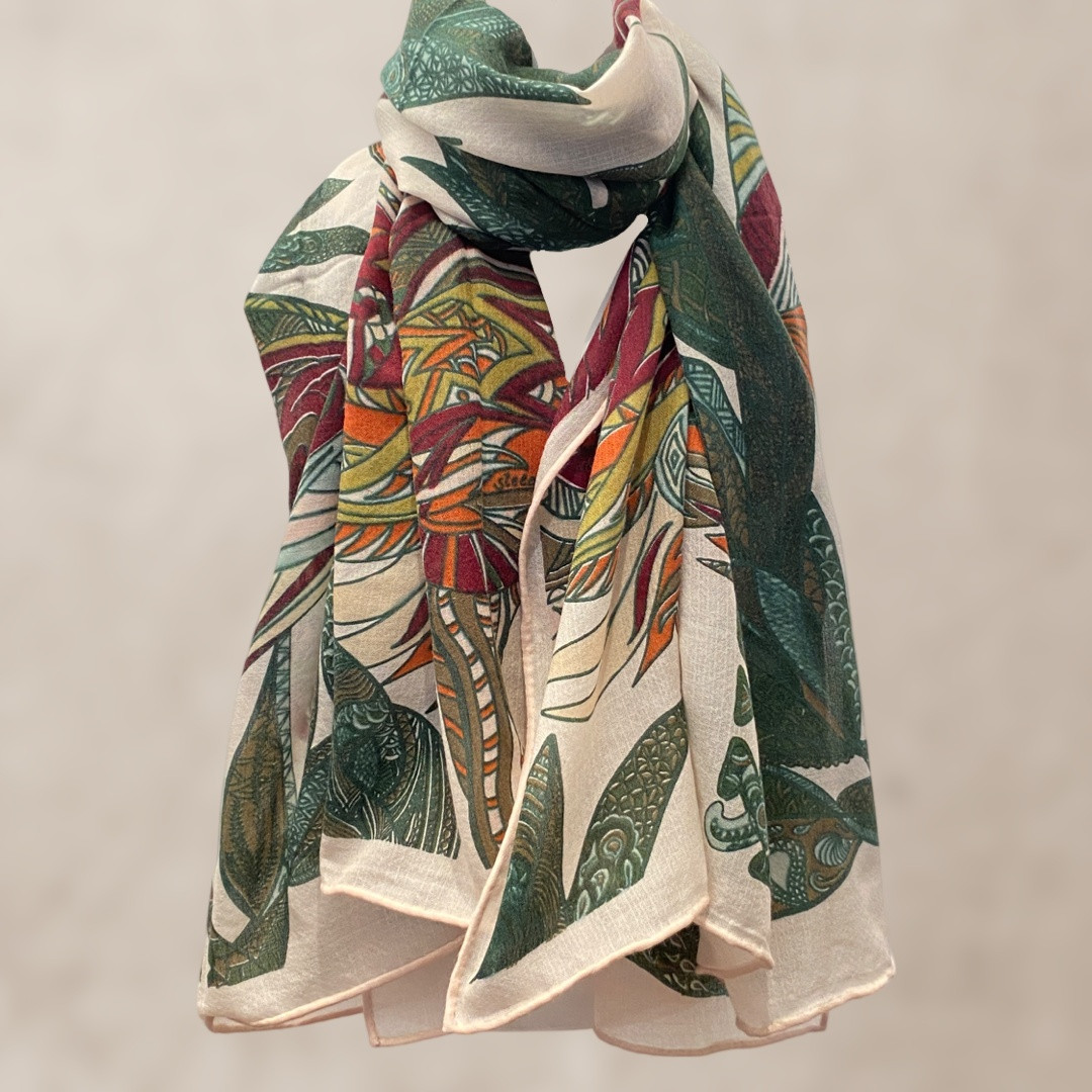 Schal, 100 % Kaschmir BERRY JUNGLE, XL, 140x200cm, federleicht, Unikat