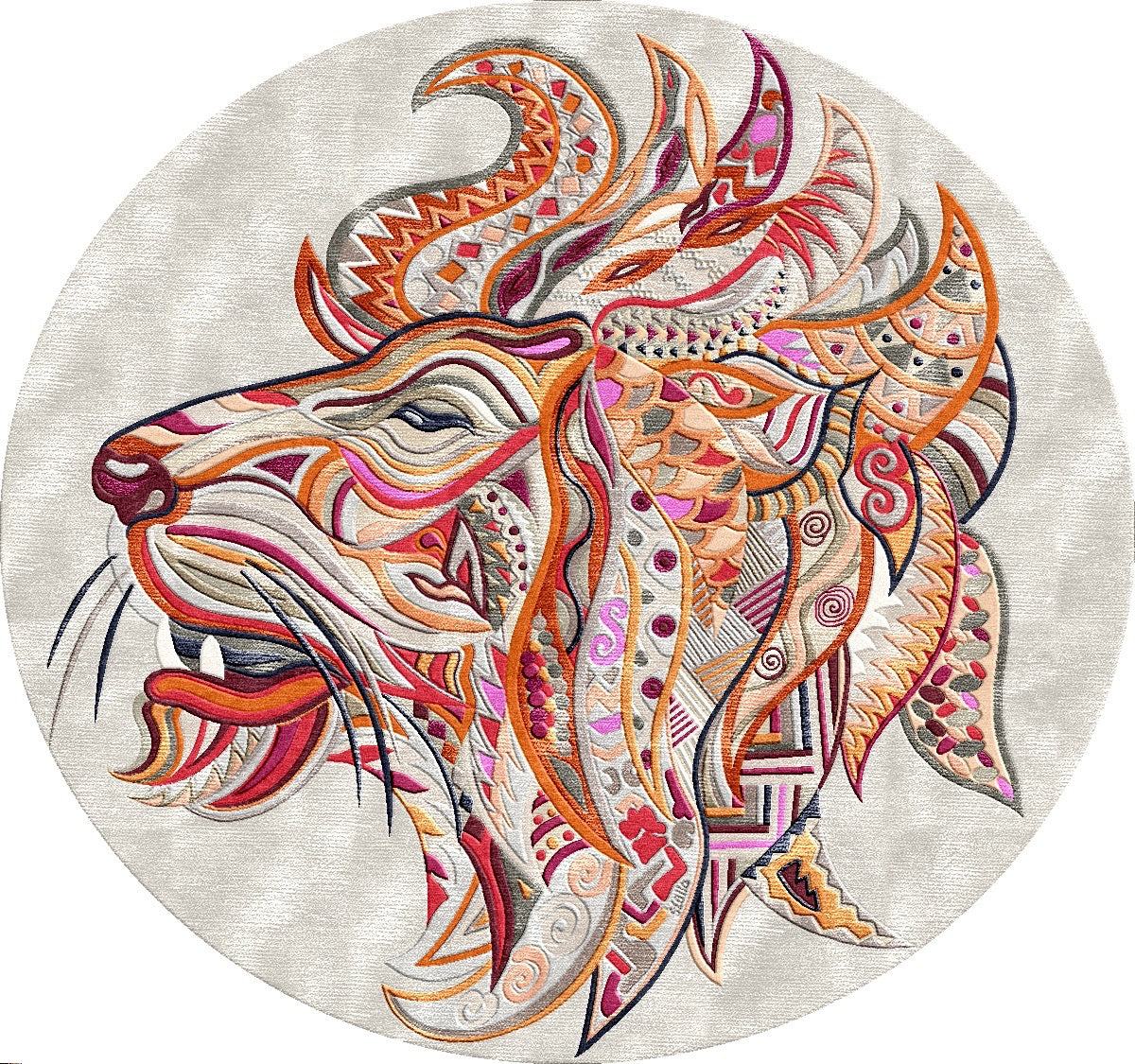 Teppich Kunst Unikat LION TREASURE  260x260 cm Knüpfzeit ca. 270 Tage