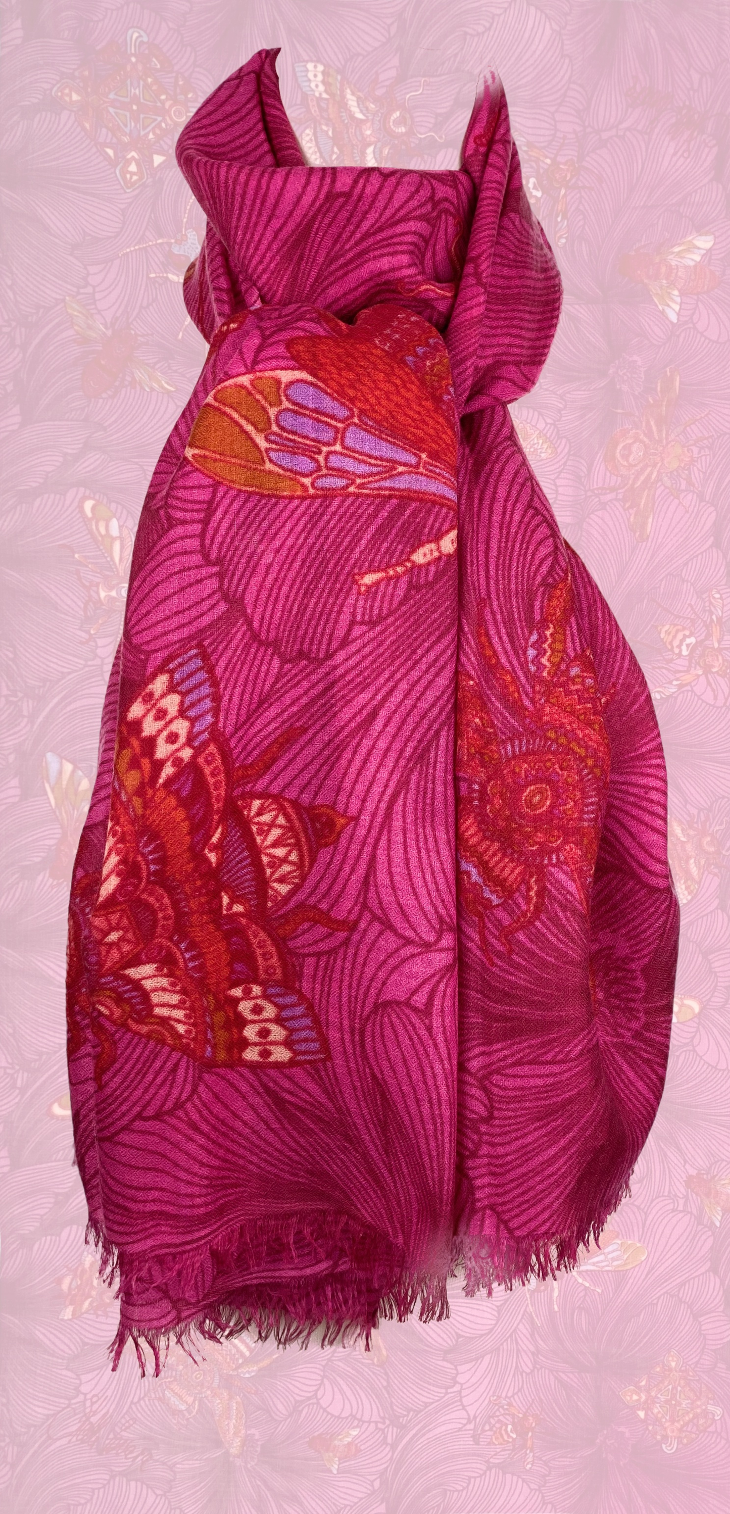 Safe the Bees - leichter Kaschmir Schal, rosa-rot, Limitiert auf 5 St.