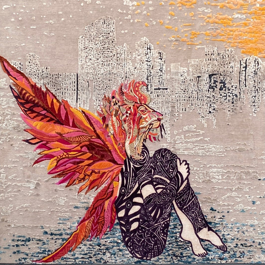 “FIREANGEL” drawing knotted as a carpet in 3D - 140x140 cm