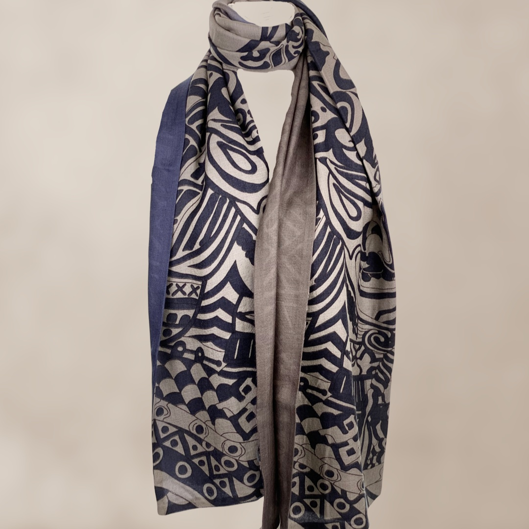 Tuch Kaschmir-Carré 4 SAMURAI, 150 x 150 cm, doubleface, hand rolliert