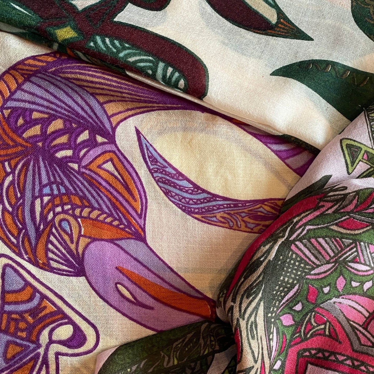 FLAMINGO GARDENS Changra Kaschmir Schal/Stola, Rosa & Grün, Limitierte Edition