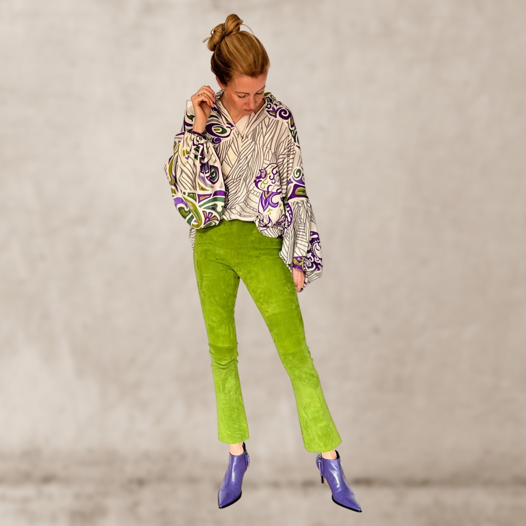 Bluse JUNGLE LOVE GREEN mit Ballon-Ärmeln Seide, Limited Stella Esvara