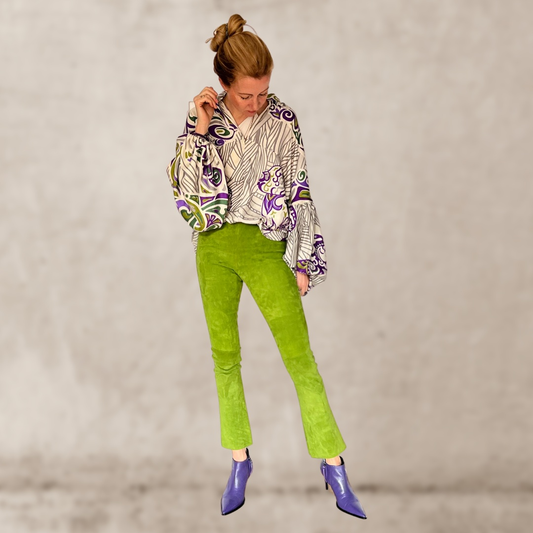 Bluse JUNGLE LOVE GREEN mit Ballon-Ärmeln Seide, Limited Stella Esvara