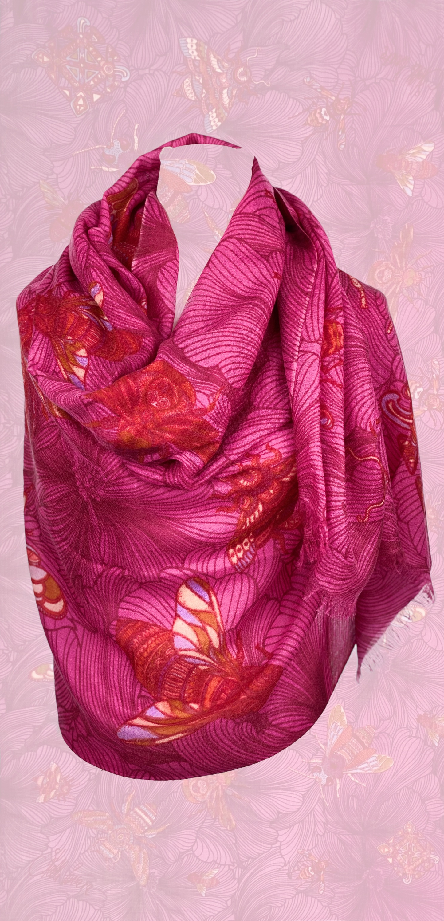 Safe the Bees - leichter Kaschmir Schal, rosa-rot, Limitiert auf 5 St.