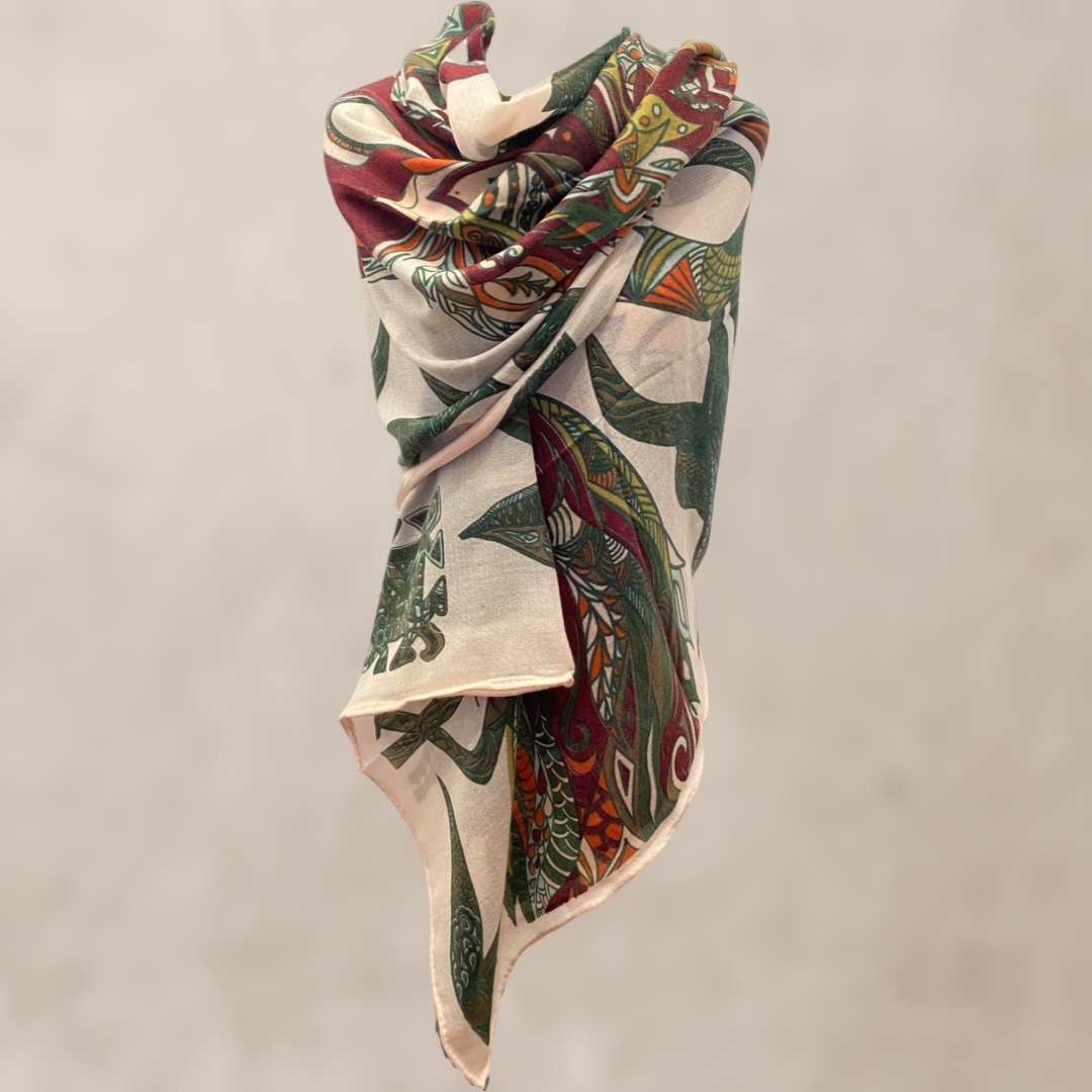 Schal, 100 % Kaschmir BERRY JUNGLE, XL, 140x200cm, federleicht, Unikat