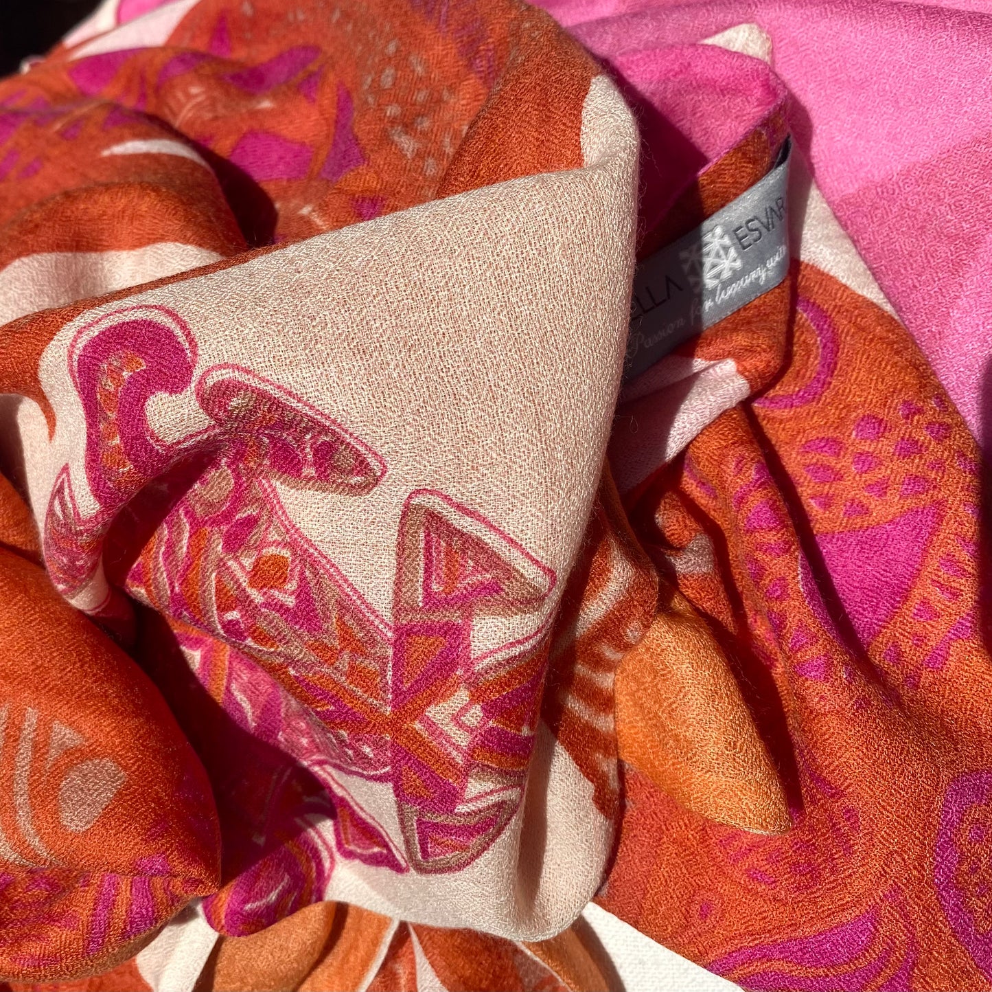 “SOUL LEAVES” doubleface cashmere scarf made of 100% light baby cashmere - limited to 5 pieces