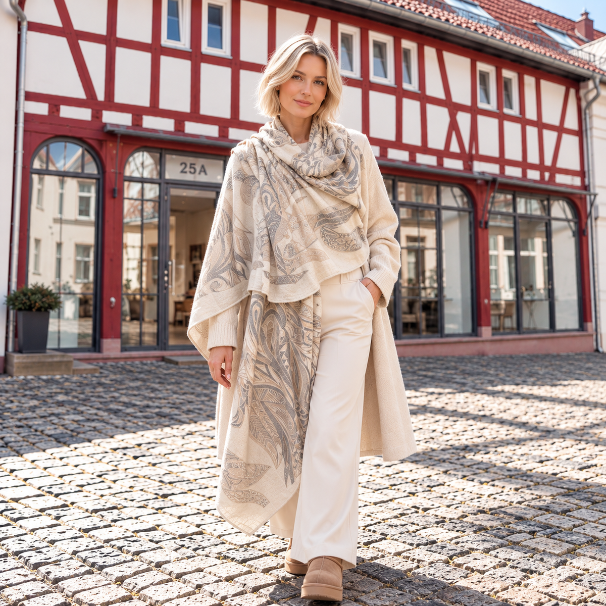 FLAMINGO GARDEN - Kaschmir Cape/Stola - sanfte beige und creme Töne - Limited Edition #3