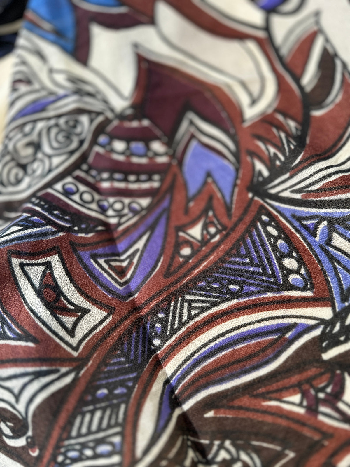 Kaschmir XL Schal „FLAMINGO GARDENS“ Limited Edition / Creme, Blues & Cabernet