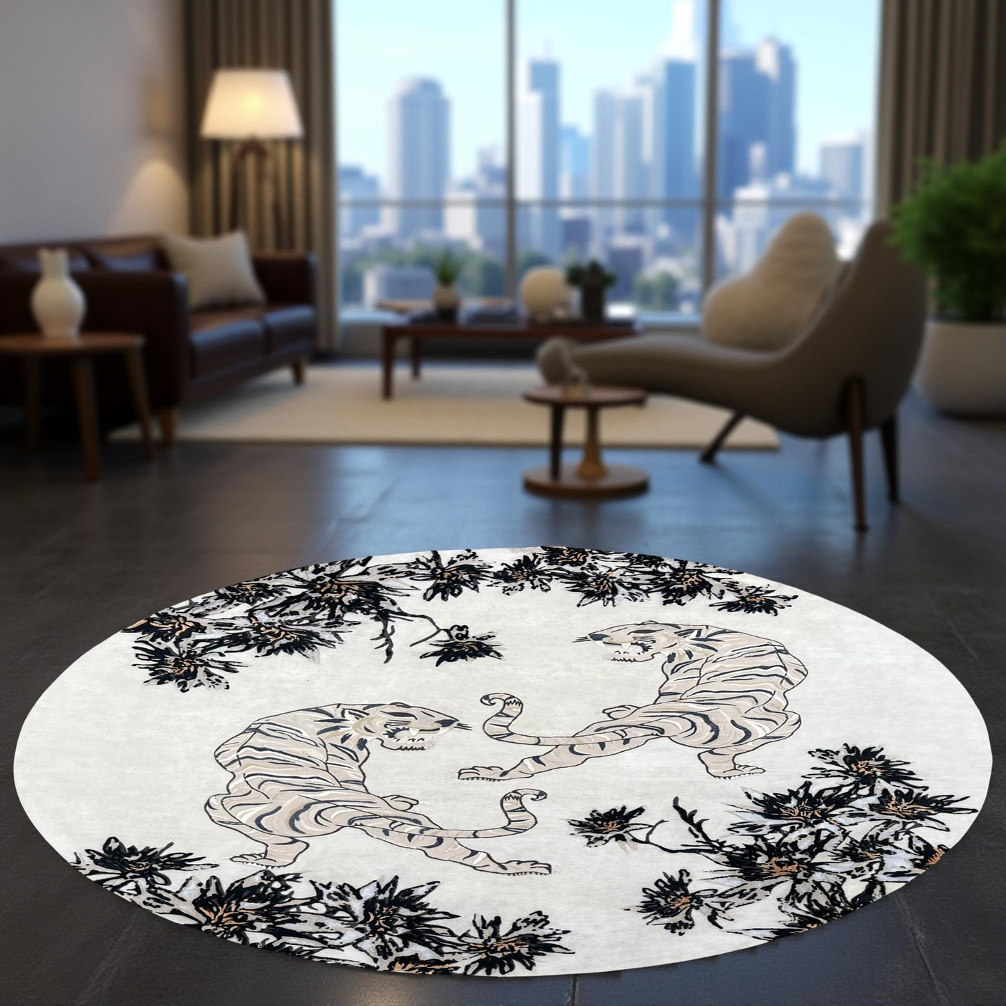 Twin Tigers - Teppich Unikat - Unique Designer Rug 230 cm - Knüpfzeit ca 150 Tage