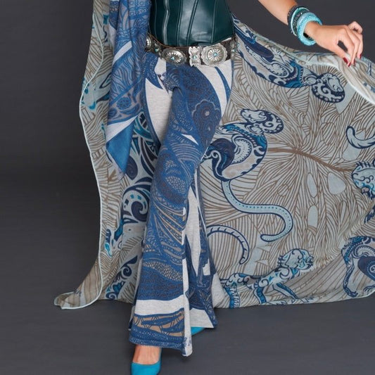 Hose SOUL LEAVES, Feinstrick Kaschmir, mit Schlag, petrol-grey, UNIKAT