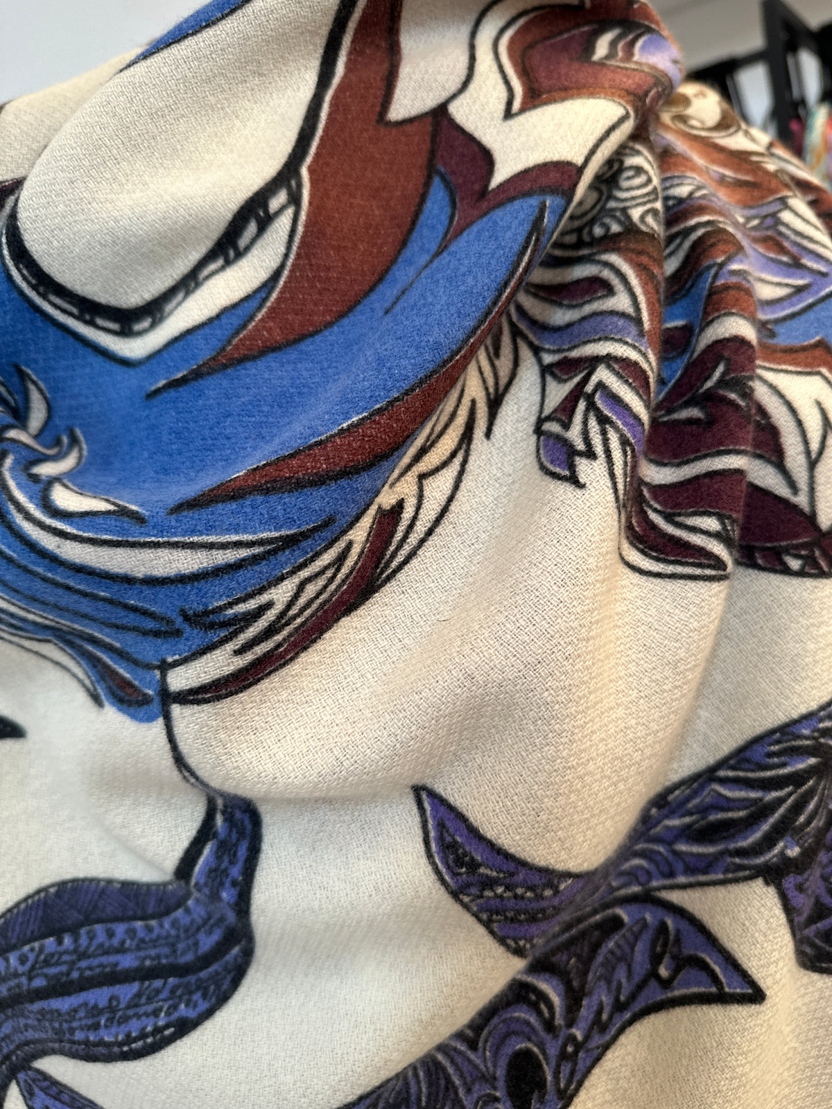 FLAMINGO GARDEN - Kaschmir Cape/Stola - Creme, blau, schwarz, braun und Pflaume - Limited Edition #3