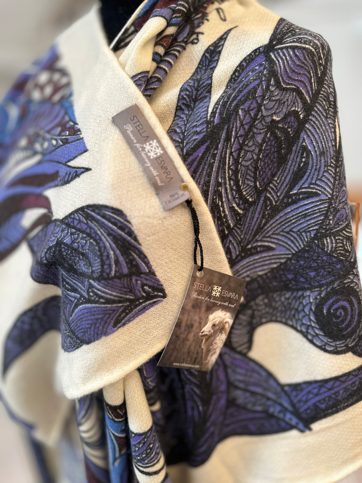 FLAMINGO GARDEN - Kaschmir Cape/Stola - Creme, blau, schwarz, braun und Pflaume - Limited Edition #3
