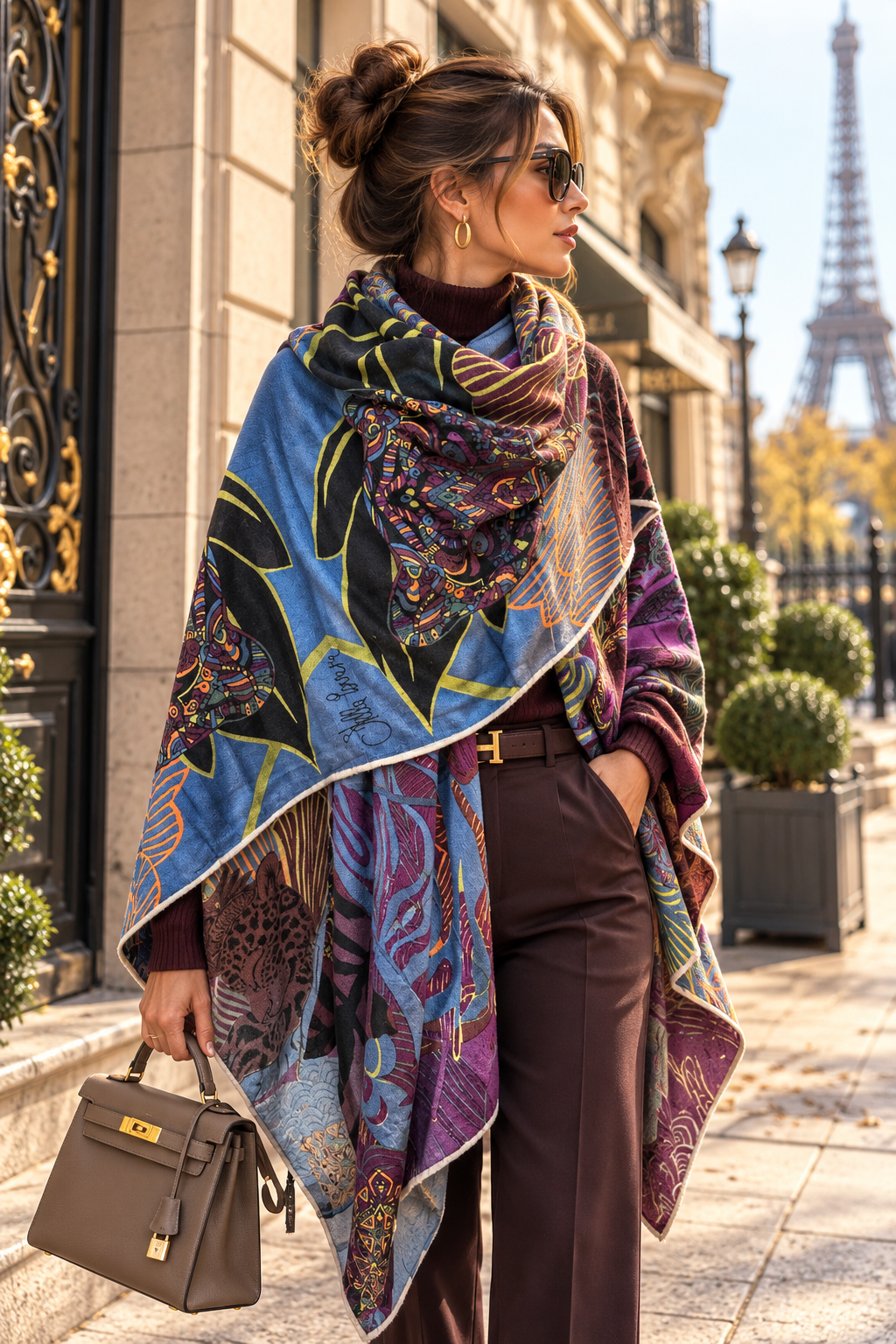 WILD FAMILY BONDS Kaschmir Cape/Stola, Blau , Pflaume, Orange, Lila & Braun - Limited Edition #5