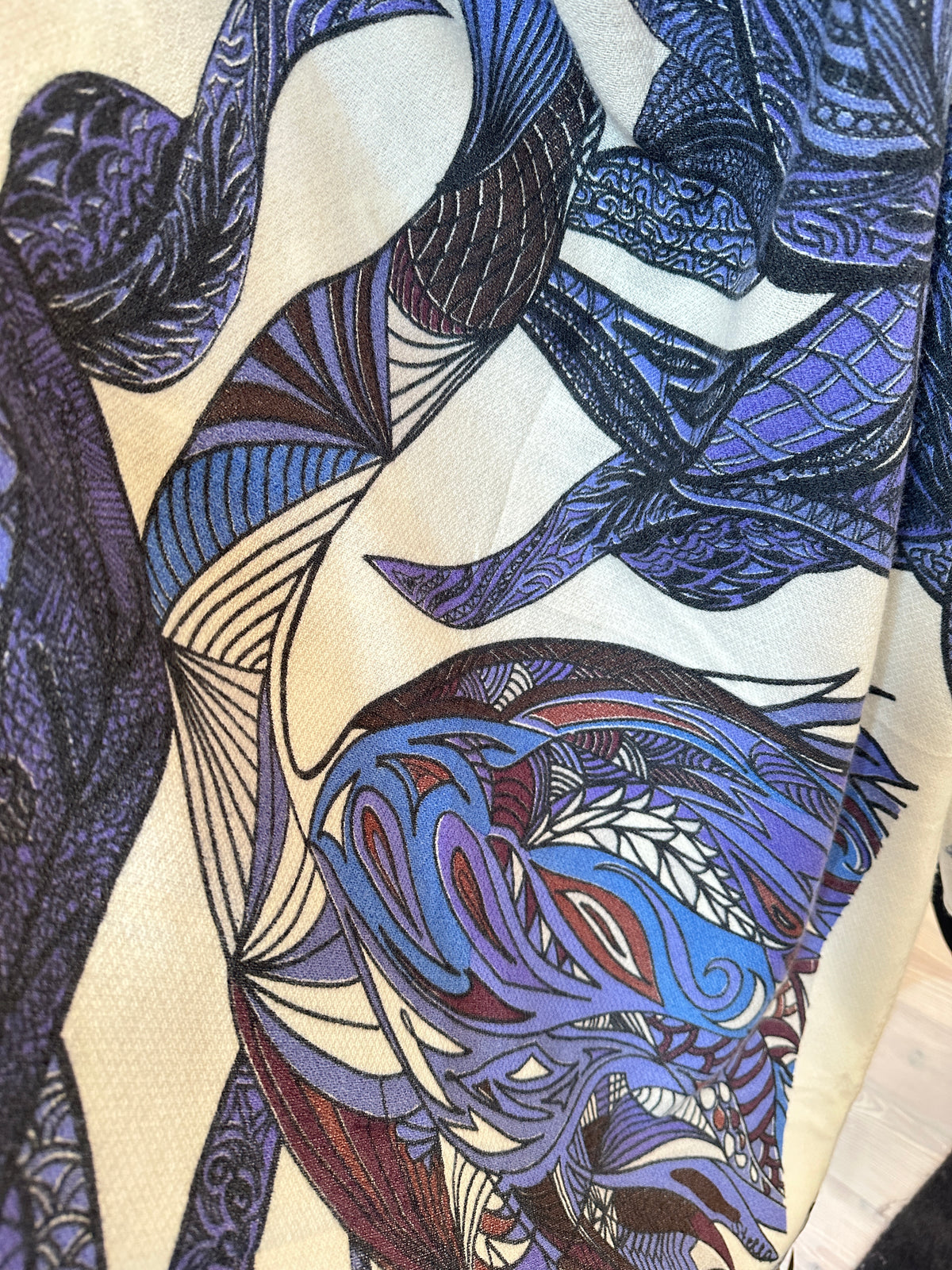 FLAMINGO GARDEN - Kaschmir Cape/Stola - Creme, blau, schwarz, braun und Pflaume - Limited Edition #3