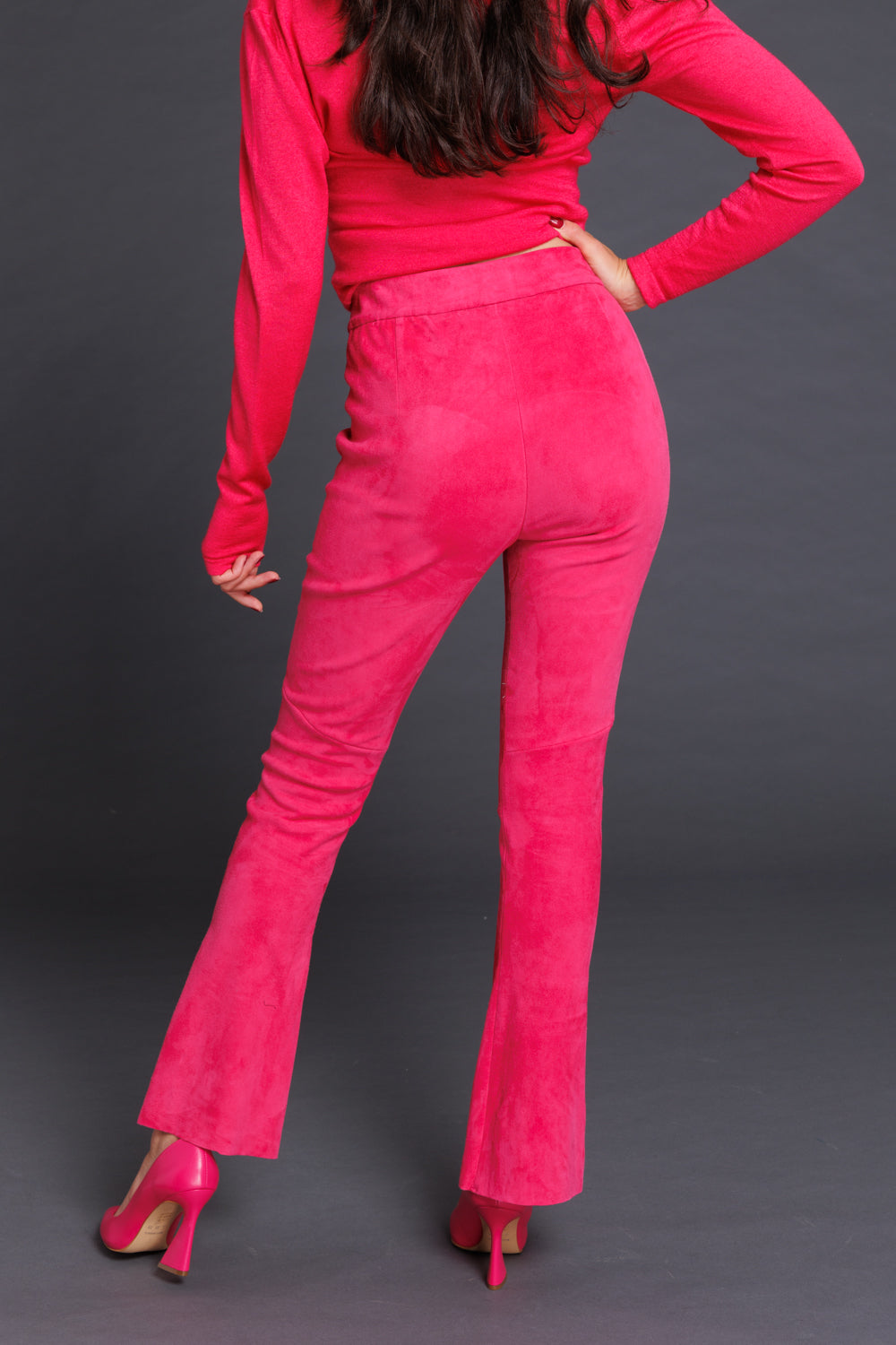 Leather trousers with flares made of stretch lambskin - Sorbet