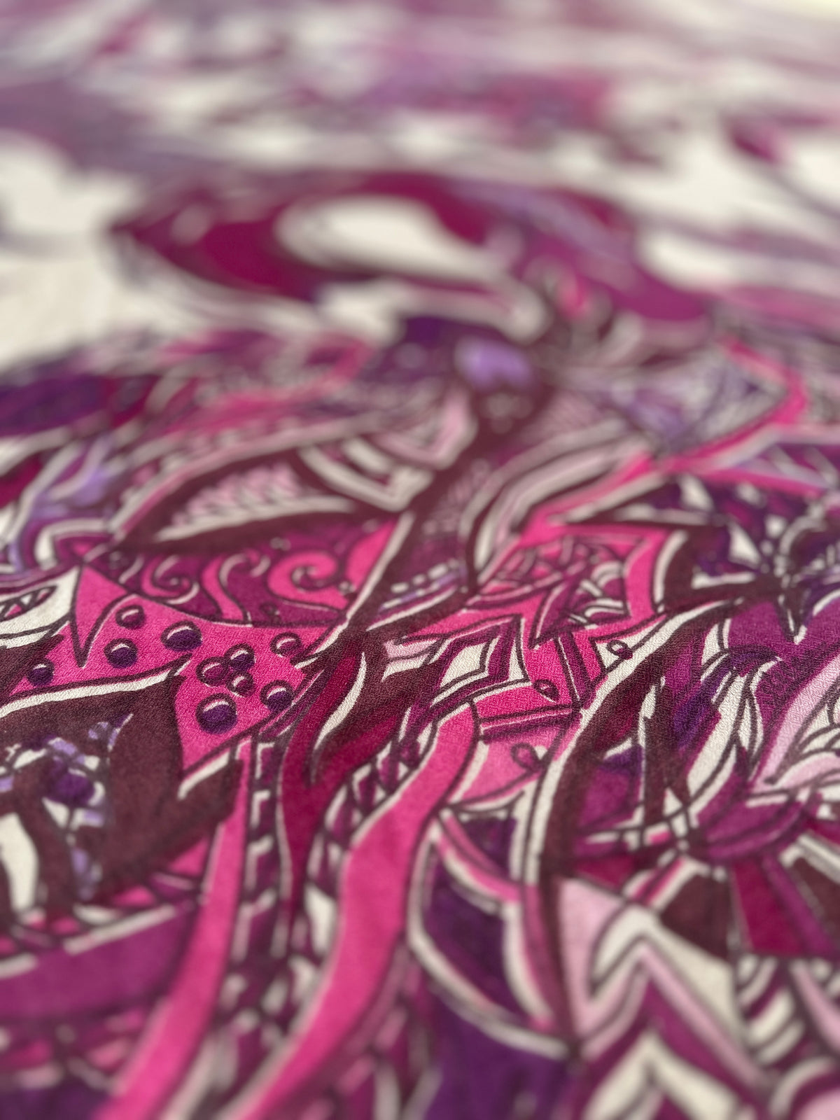Kaschmir XL Schal „FLAMINGO GARDENS“ Limited Edition / Cashmere Beige & Plum & Berry tones