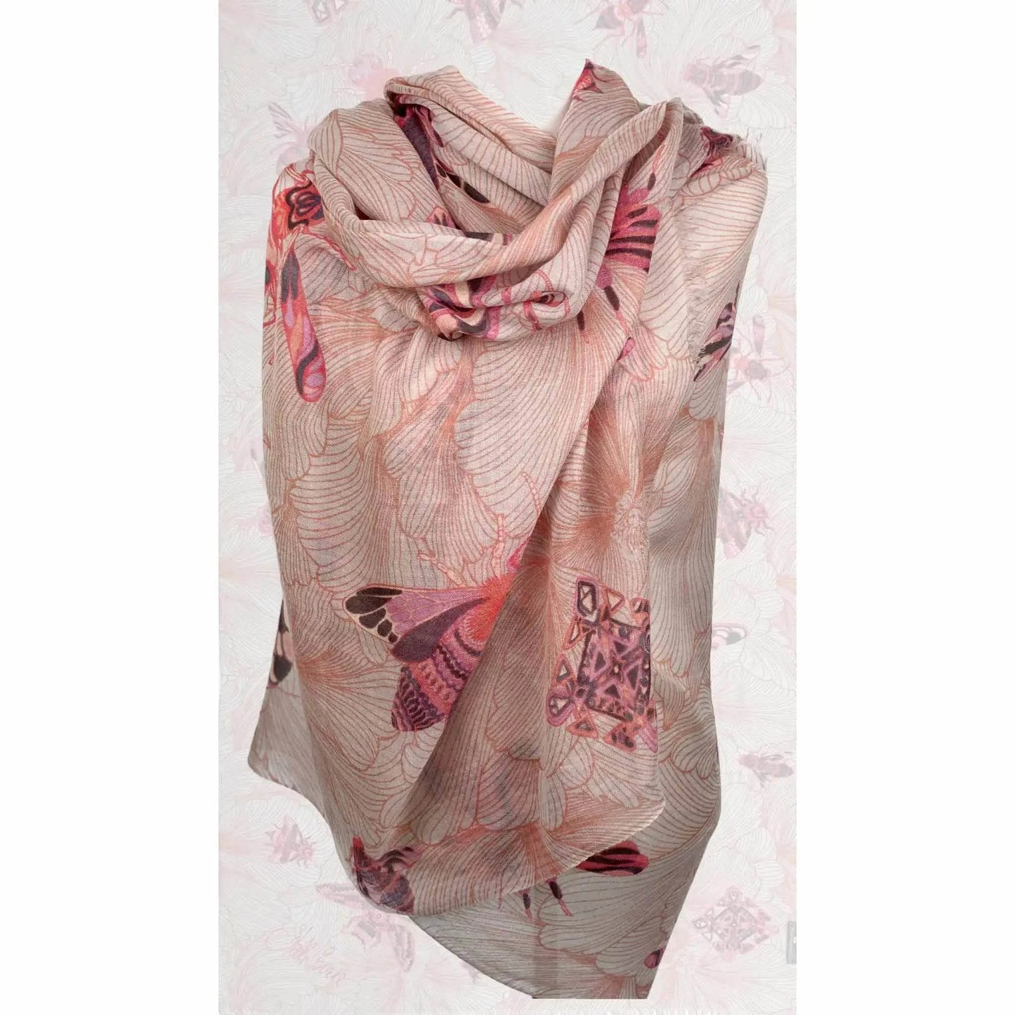 Safe the 🐝 Bees - lightweight scarf made of pure changra cashmere (aaa quality). Pink Gray / Limited to 5 pieces