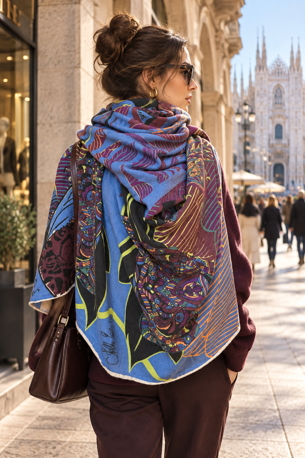 WILD FAMILY BONDS Kaschmir Cape/Stola, Blau , Pflaume, Orange, Lila & Braun - Limited Edition #5